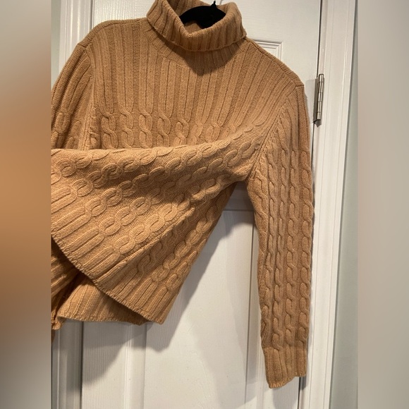 Yarnworks Size M Tan Brown Wool Angora Turtleneck Pullover Cable Knit Sweater - Picture 8 of 10